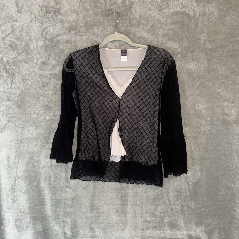 Vintage Y2K Hanky Panky Sheer Top Size Med Black Lace Witchy Goth Fairy Grunge